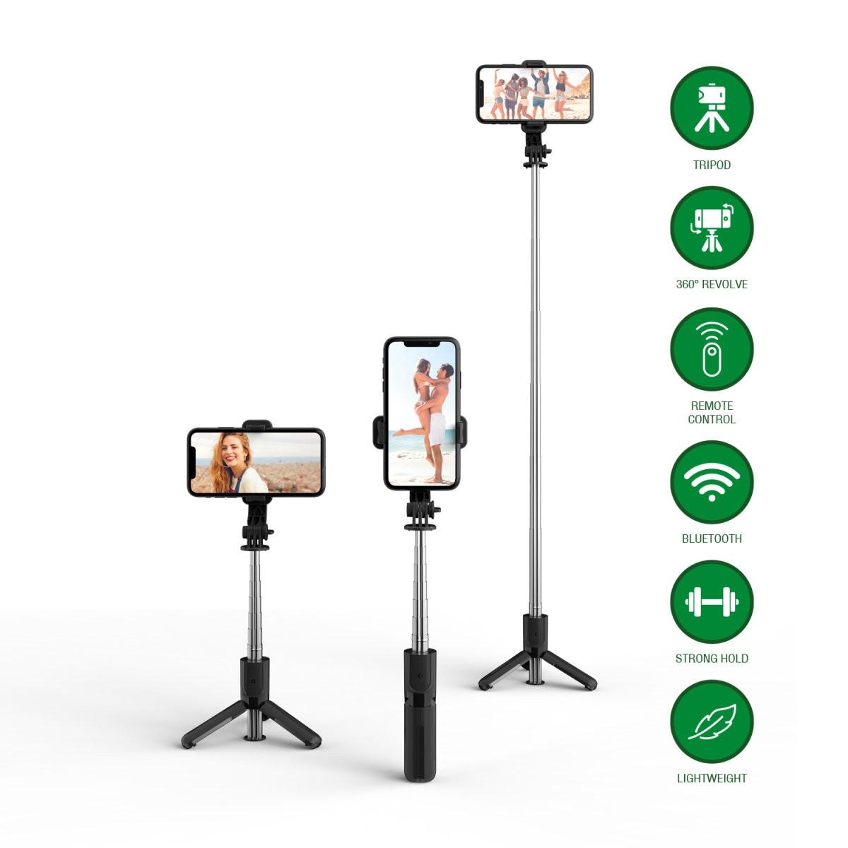 4smarts Selfie Stick Tripod with Wireless Remote Control - разтегаем безжичен селфи стик и трипод за мобилни телефони (черен)