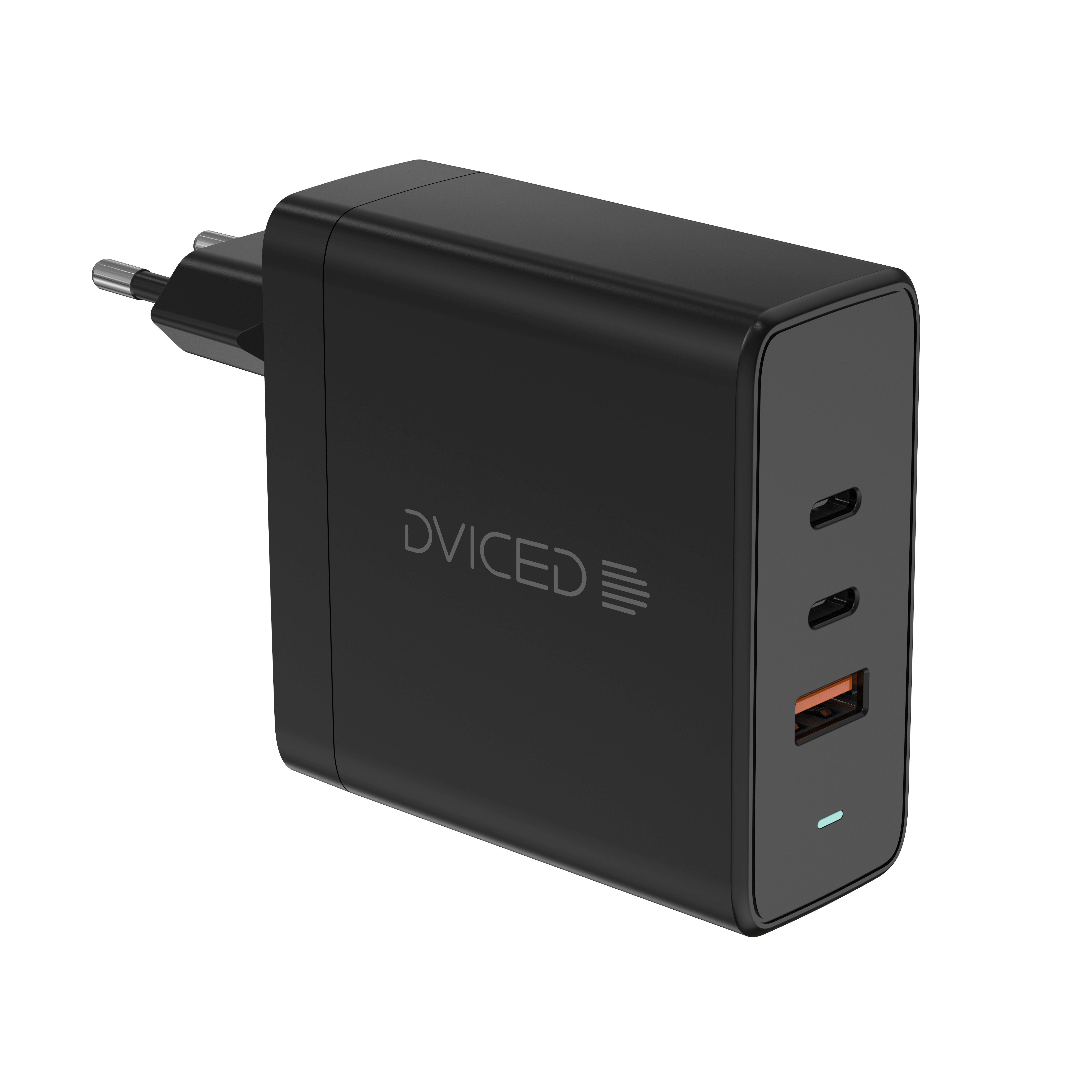 Dviced Wall charger 65W GaN 1 USB-A, 2 USB-C EU w cable - Black | JAR Computers Dviced Wall charger 65W GaN 1 USB-A, 2 USB-C EU w cable - Black