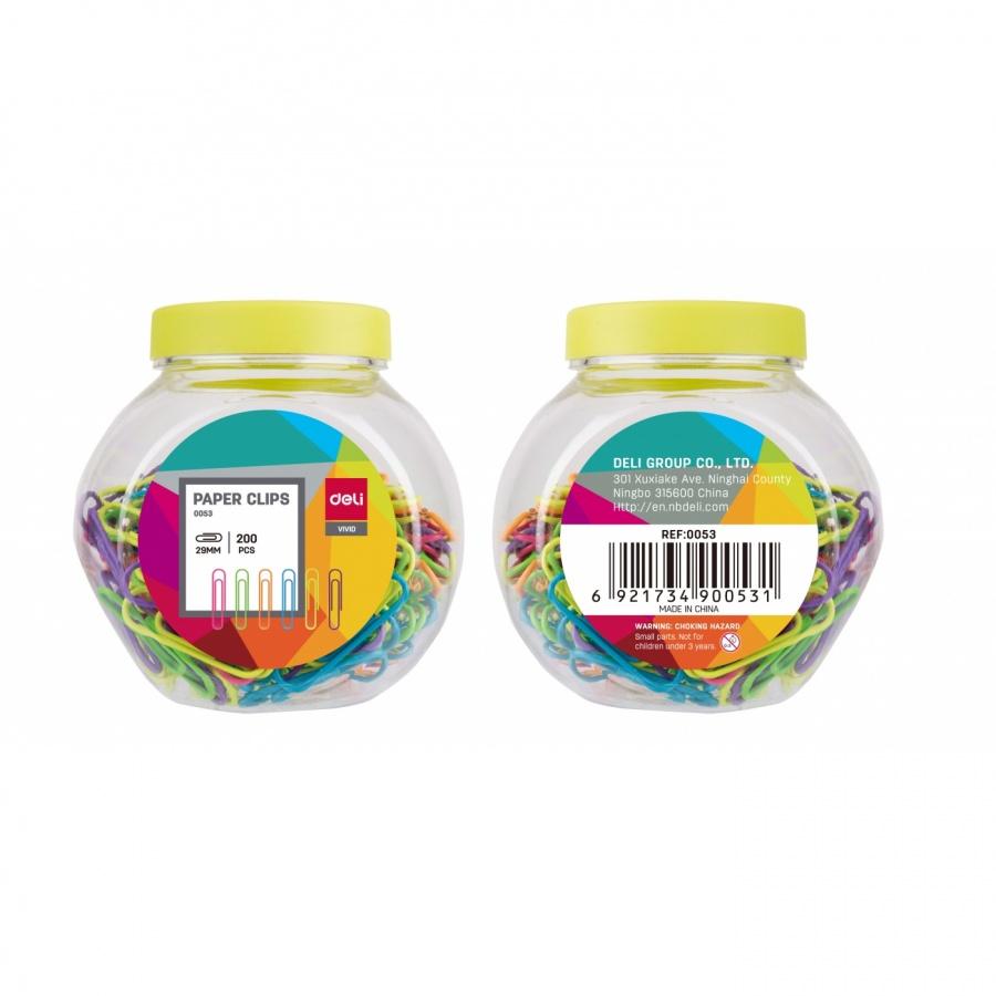 Кламери Deli Vivid 29 мм, E0053, цветни, заоблен връх, метал+PVC, бурканче 200 бр. | JAR Computers Кламери Deli Vivid 29 мм, E0053, цветни, заоблен връх, метал+PVC, бурканче 200 бр.