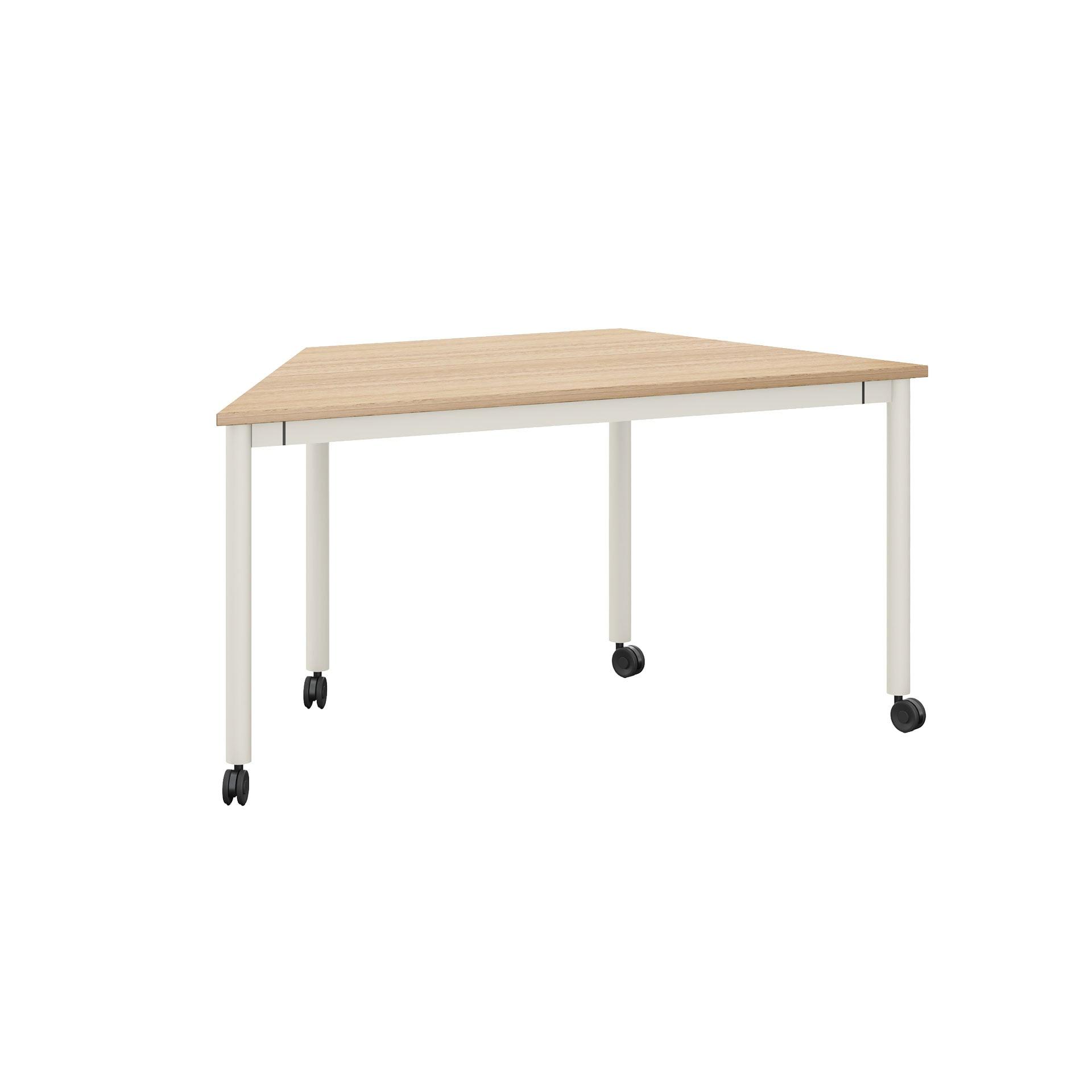 Маса Трапец RFG Uni, с колелца, 1530 x 695 x 750 mm, ПДЧ 25 mm, плот светъл дъб, бял метал