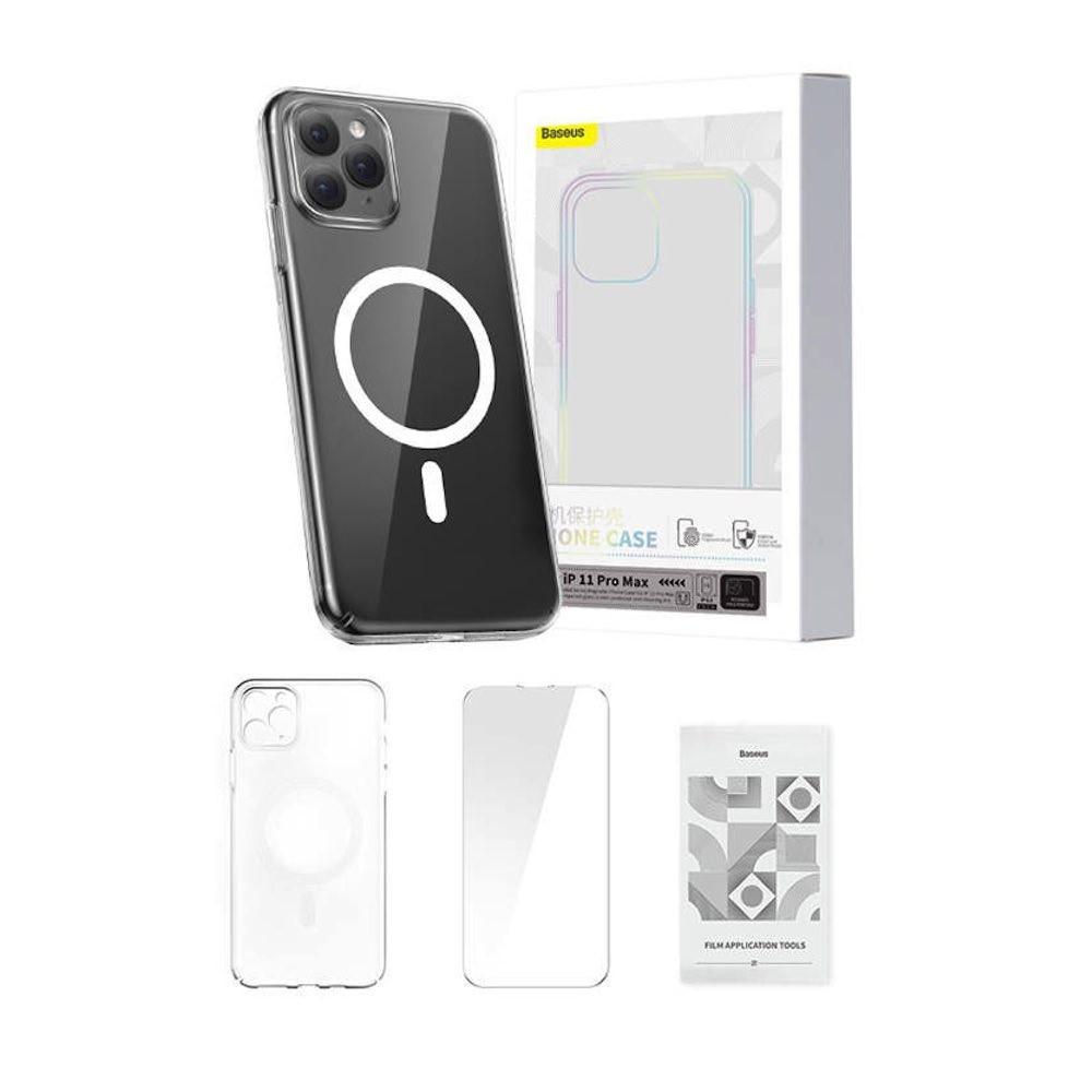 Поликарбонатов кейс с MagSafe и стъклено защитно покритие за дисплея за iPhone 11 Pro Max - Baseus Crystal Magnetic Case Set (ARSJ010202) (прозрачен) | JAR Computers Поликарбонатов кейс с MagSafe и стъклено защитно покритие за дисплея за iPhone 11 Pro Max - Baseus Crystal Magnetic Case Set (ARSJ010202) (прозрачен)