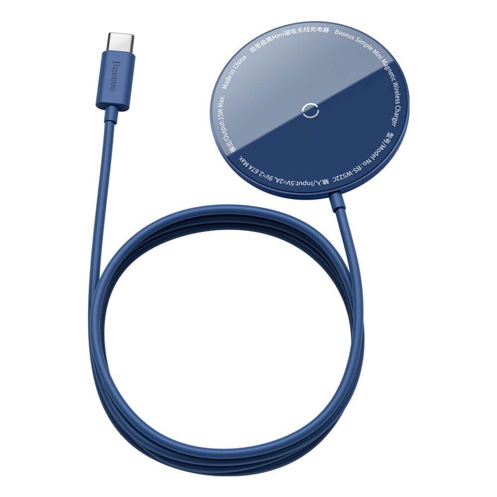 Поставка (пад) за безжично зареждане за iPhone с Magsafe и Qi съвместими устройства - Baseus Simple Mini Magnetic Wireless Charger (WXJK-H03) (син) | JAR Computers Поставка (пад) за безжично зареждане за iPhone с Magsafe и Qi съвместими устройства - Baseus Simple Mini Magnetic Wireless Charger (WXJK-H03) (син)