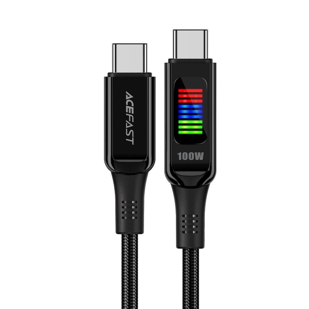 Acefast C7-03 Display USB-C to USB-C Cable 100W - здрав кабел с дисплей и бързо зареждане за устройства с USB-C порт (120 см) (черен)