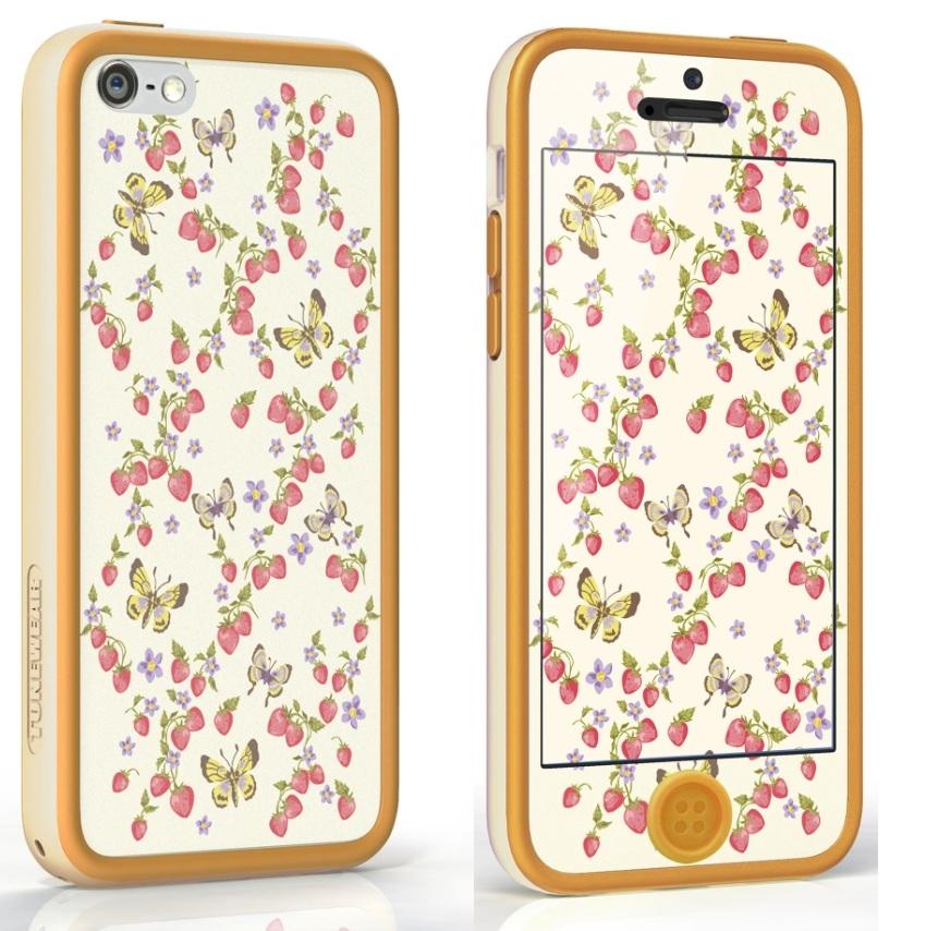 Бъмпер, скин и фолио за iPhone 5C - Tunewear Poptune Berry & Butterfly (кремав) | JAR Computers Бъмпер, скин и фолио за iPhone 5C - Tunewear Poptune Berry & Butterfly (кремав)