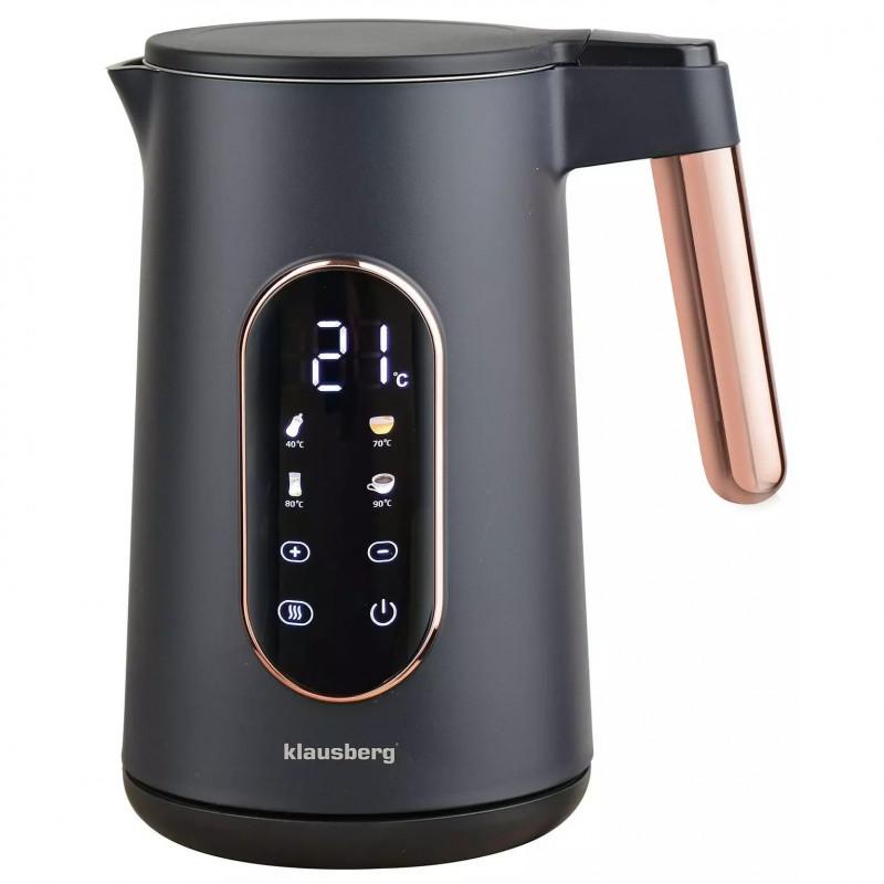 Електрическа кана Klausberg KB 7892, 2200W, 1.7 л, 13 настройки, 4 програми, LED дисплей, Въртяща се основа, Черен/Розово злато