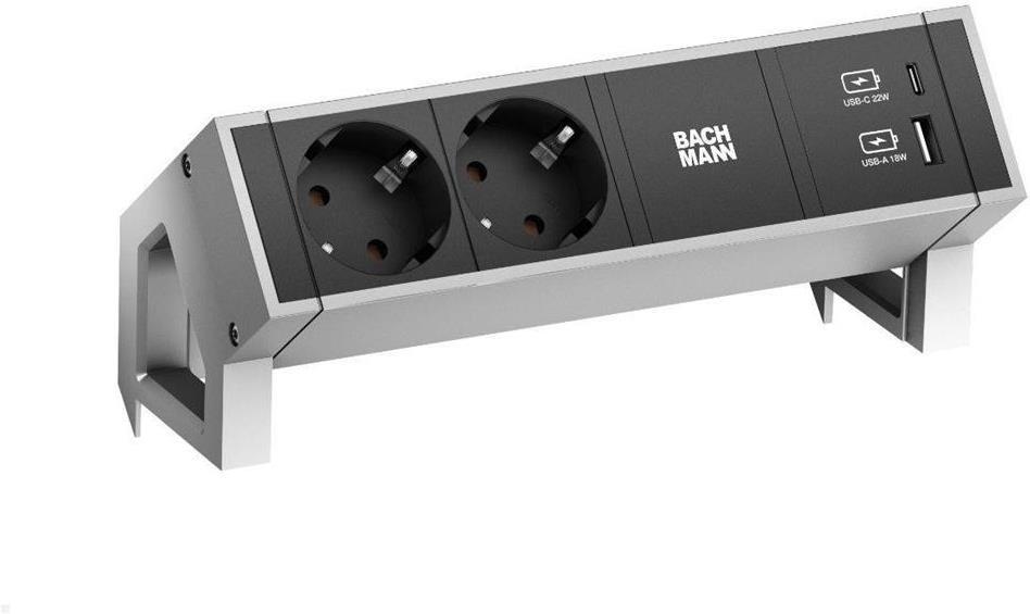 Модул DESK 2 с 2х Шуко и USB тип A+C, цвят Инокс, Bachmann | JAR Computers Модул DESK 2 с 2х Шуко и USB тип A+C, цвят Инокс, Bachmann