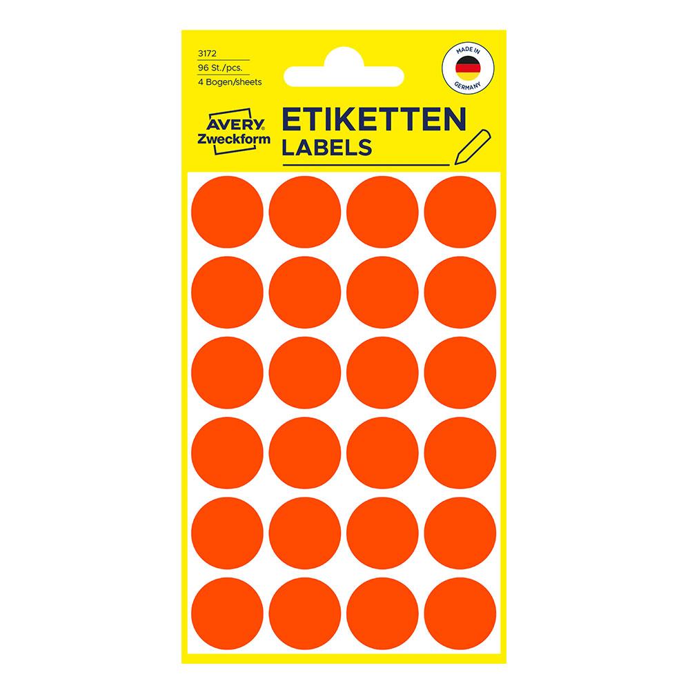 Самоз. кръгчета Avery ф18 неон чрв. 96бр