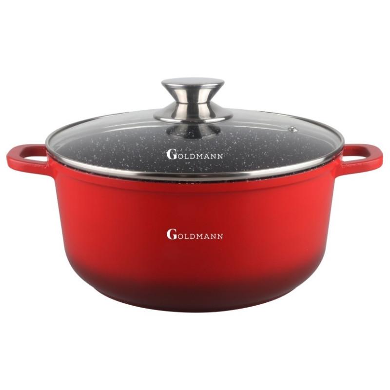 Тенджера Goldmann GM-7320R, 2.3 л, 20 см, Мраморно покритие, Стъклен капак с отвор за пара, Индукция, Червен | JAR Computers Тенджера Goldmann GM-7320R, 2.3 л, 20 см, Мраморно покритие, Стъклен капак с отвор за пара, Индукция, Червен