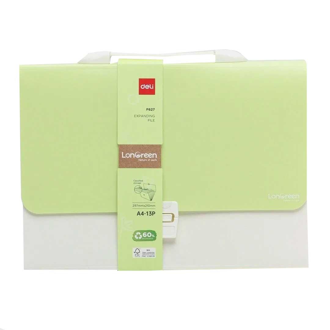 Чанта за документи Deli LonGreen, EF627, 13 отделения и индекси, PP, зелена | JAR Computers Чанта за документи Deli LonGreen, EF627, 13 отделения и индекси, PP, зелена