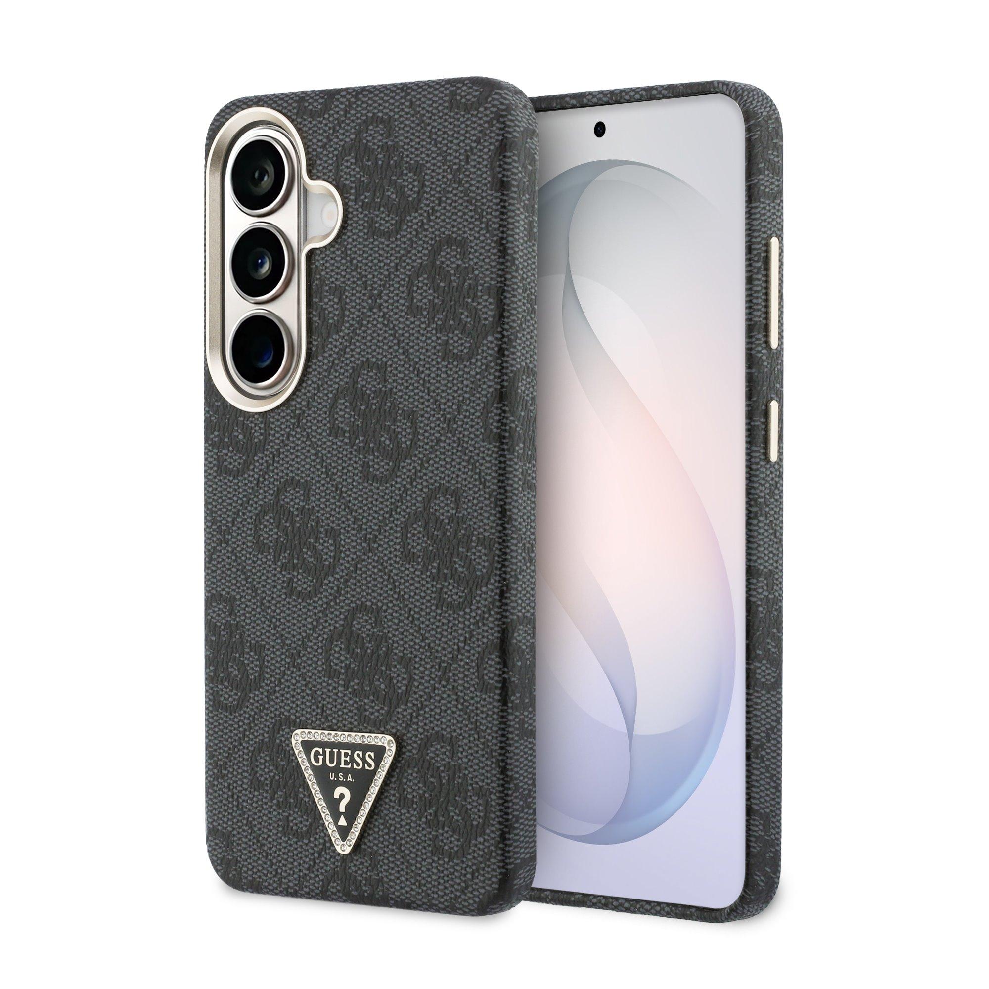 GUESS Калъф Samsung S26, PU Leather 4G Strass Triangle Logo Gold Frame MagSafe, /черен/ - GUHMS26SP4GTDGMK | JAR Computers GUESS Калъф Samsung S26, PU Leather 4G Strass Triangle Logo Gold Frame MagSafe, /черен/ - GUHMS26SP4GTDGMK