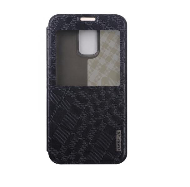 Кожен калъф с поставка и отвор на капака за Samsung Galaxy S5 SM-G900, Samsung Galaxy S5 Neo - Baseus Flip Case Brocade Window Series (черен) | JAR Computers Кожен калъф с поставка и отвор на капака за Samsung Galaxy S5 SM-G900, Samsung Galaxy S5 Neo - Baseus Flip Case Brocade Window Series (черен)