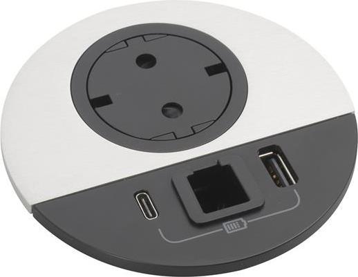 Модул за вграждане в бюро с 1х Шуко и USB тип A+C, GST18, Ø80mm, цвят ЧЕРЕН МЕТАЛ, Incara Disq Legrand | JAR Computers Модул за вграждане в бюро с 1х Шуко и USB тип A+C, GST18, Ø80mm, цвят ЧЕРЕН МЕТАЛ, Incara Disq Legrand