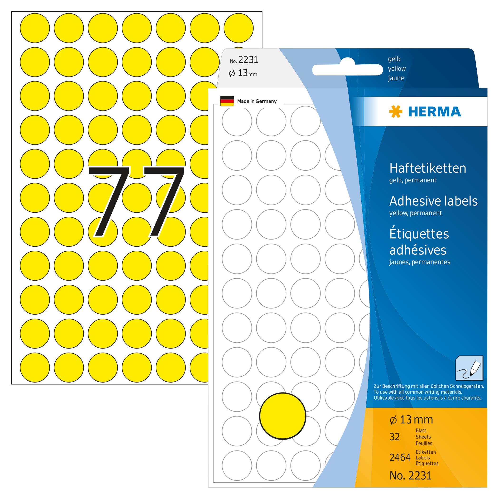 Самозалепващи етикети Herma, за ръчно надписване, 2231, жълти , ф13 мм, 77 етикета/л., 32 л. | JAR Computers Самозалепващи етикети Herma, за ръчно надписване, 2231, жълти , ф13 мм, 77 етикета/л., 32 л.