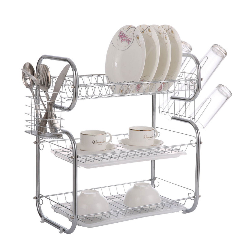 Сушилник за съдове на 3 нива Bohmann BH 7326, 2 тави, 55х48х24 см, Хром