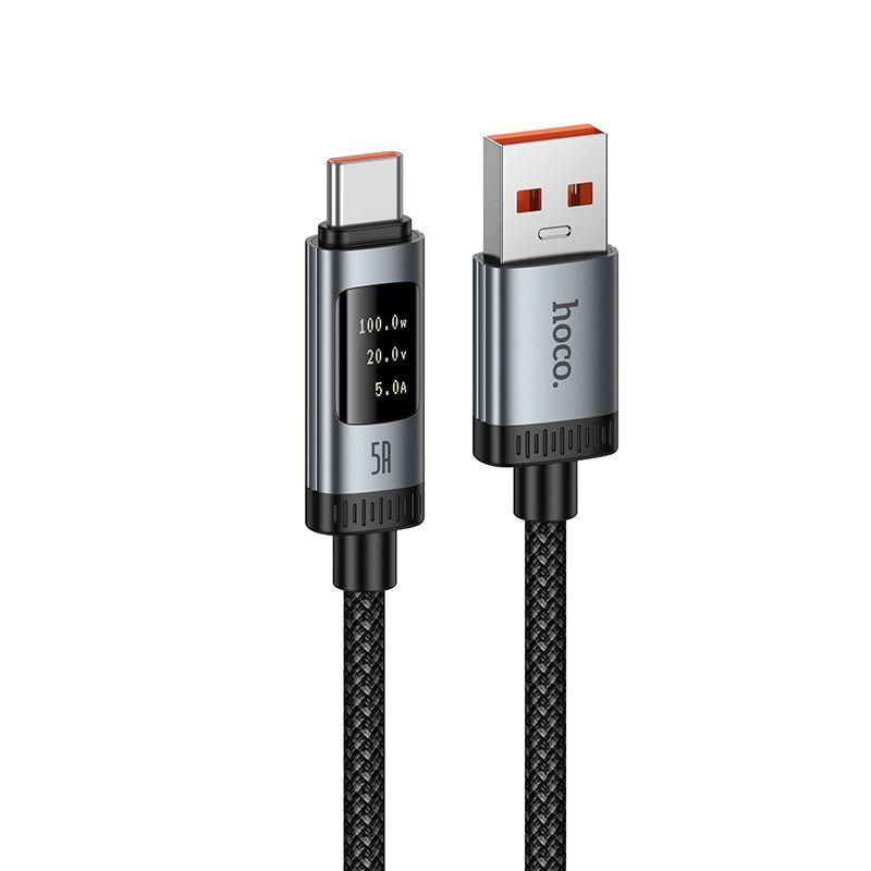 HOCO Кабел USB-A - Type-C, 1.2м,100W, Lord digital display /черен/ - U148 | JAR Computers HOCO Кабел USB-A - Type-C, 1.2м,100W, Lord digital display /черен/ - U148