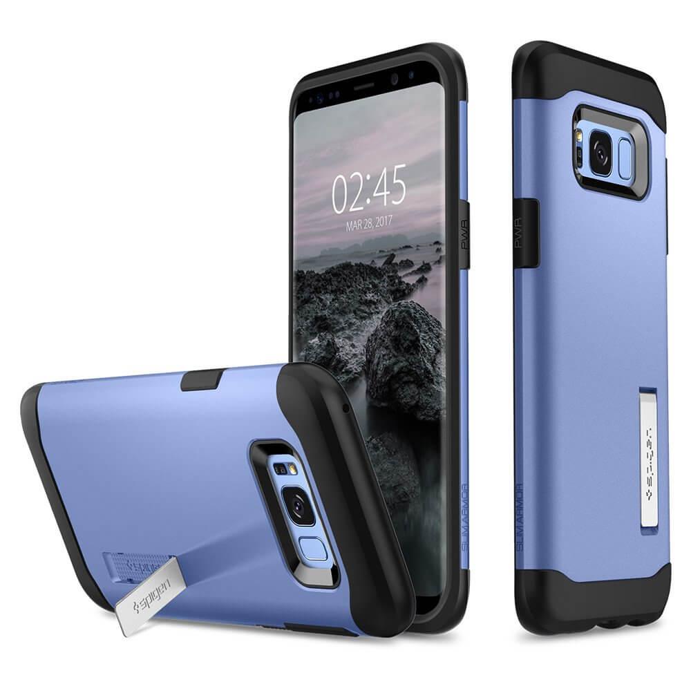 Хибриден кейс с поставка и най-висока степен на защита за Samsung Galaxy S8 - Spigen Slim Armor Case (син) | JAR Computers Хибриден кейс с поставка и най-висока степен на защита за Samsung Galaxy S8 - Spigen Slim Armor Case (син)