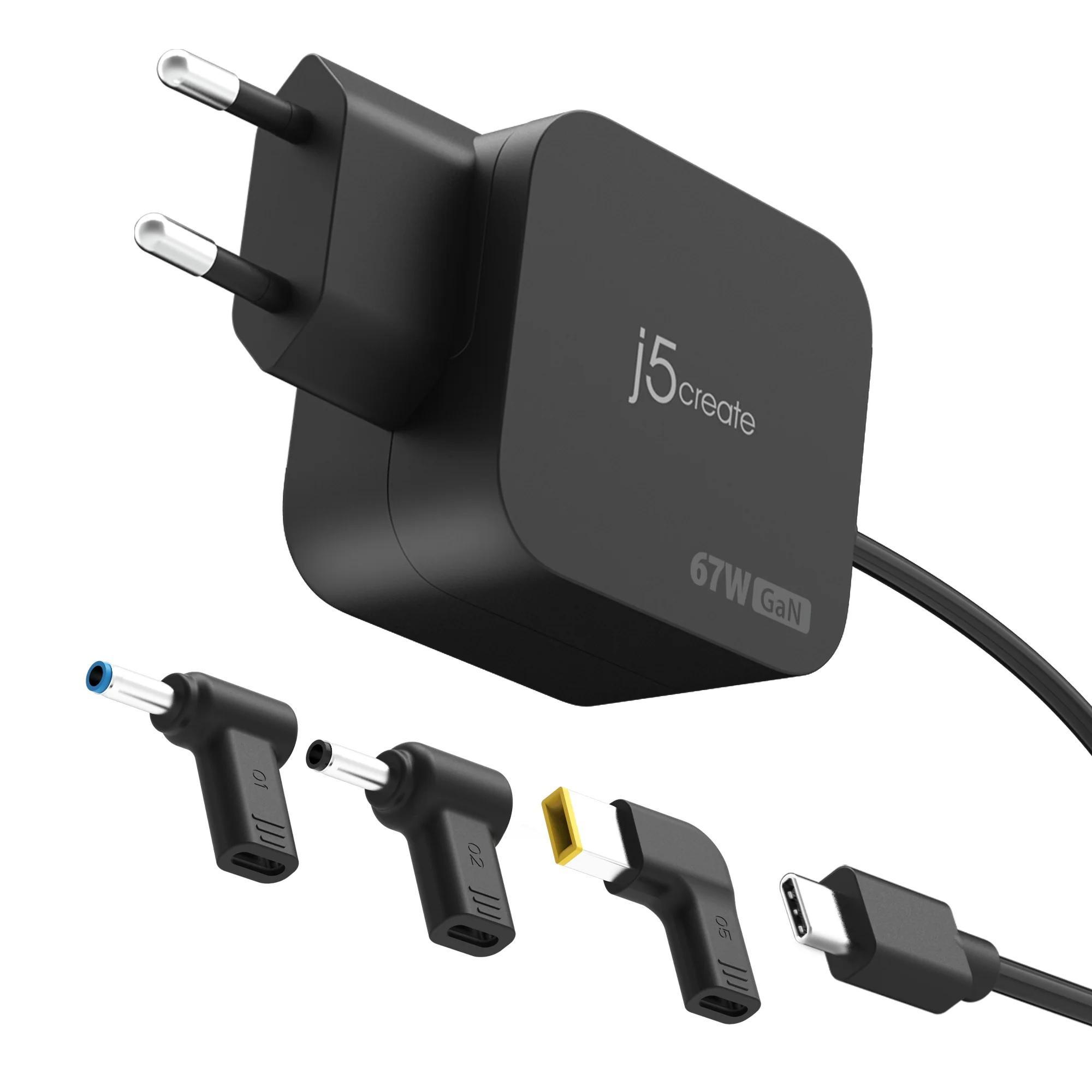 j5create Зарядно 67W GaN PD USB-C&reg; Mini Charger с 4.5 mm 3 вида DC конвертора