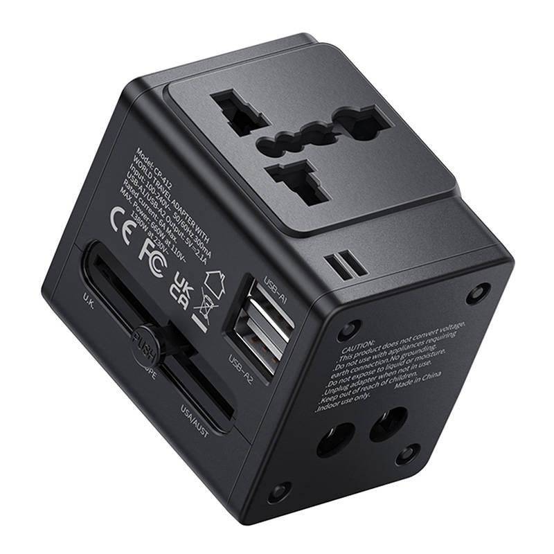 McDodo World Travel Adapter 2.1A Fast Charging (CP-4120) - захранване с 2xUSB-A изхода и преходници за цял свят в едно устройство за мобилни устройства (черен)