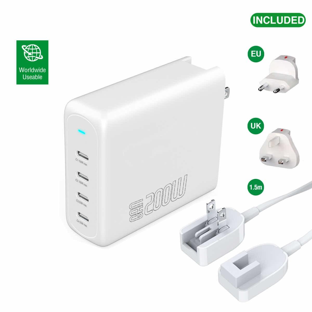 Захранване за ел. мрежа за лаптопи, смартфони и таблети с 4xUSB-C изходи с технология за бързо зареждане - 4Smarts GaN Charger Flex Pro 200W (бял) | JAR Computers Захранване за ел. мрежа за лаптопи, смартфони и таблети с 4xUSB-C изходи с технология за бързо зареждане - 4Smarts GaN Charger Flex Pro 200W (бял)