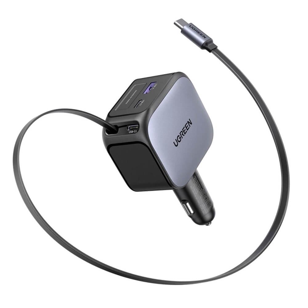 Зарядно за кола с вграден USB-C кабел и USB-A и USB-C изходи - Ugreen EC604 3 in 1 Fast Car Charger With USB-C Cable 145W (черен) | JAR Computers Зарядно за кола с вграден USB-C кабел и USB-A и USB-C изходи - Ugreen EC604 3 in 1 Fast Car Charger With USB-C Cable 145W (черен)