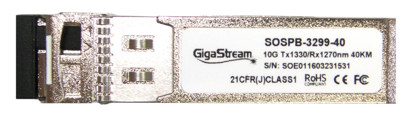 10G SFP+ GigaStream BIDI-10G-SFP-40B - Tx1330nm/Rx1270nm 40km single-mode Transceiver with Digital Diagnostic and Monitoring