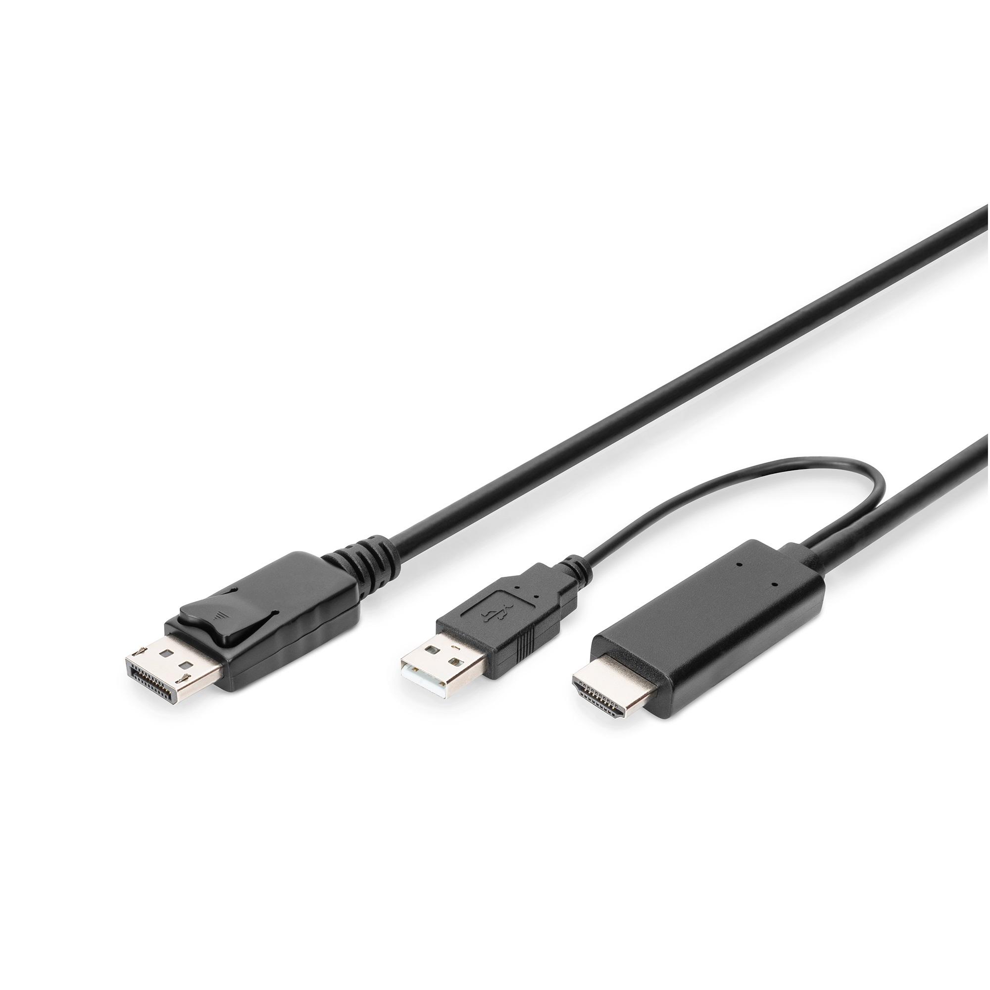 DIGITUS AK-330111-020-S :: Кабел 4K HDMI към DisplayPort адаптор кабел - захр. USB, 2.0 м | JAR Computers DIGITUS AK-330111-020-S :: Кабел 4K HDMI към DisplayPort адаптор кабел - захр. USB, 2.0 м