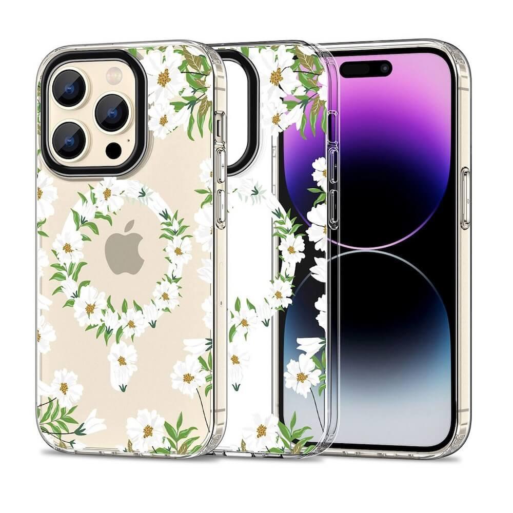Хибриден удароустойчив кейс с MagSafe за iPhone 15 Pro - Tech-Protect MagMood White Daisy Hybrid MagSafe Case (цветни мотиви) | JAR Computers Хибриден удароустойчив кейс с MagSafe за iPhone 15 Pro - Tech-Protect MagMood White Daisy Hybrid MagSafe Case (цветни мотиви)