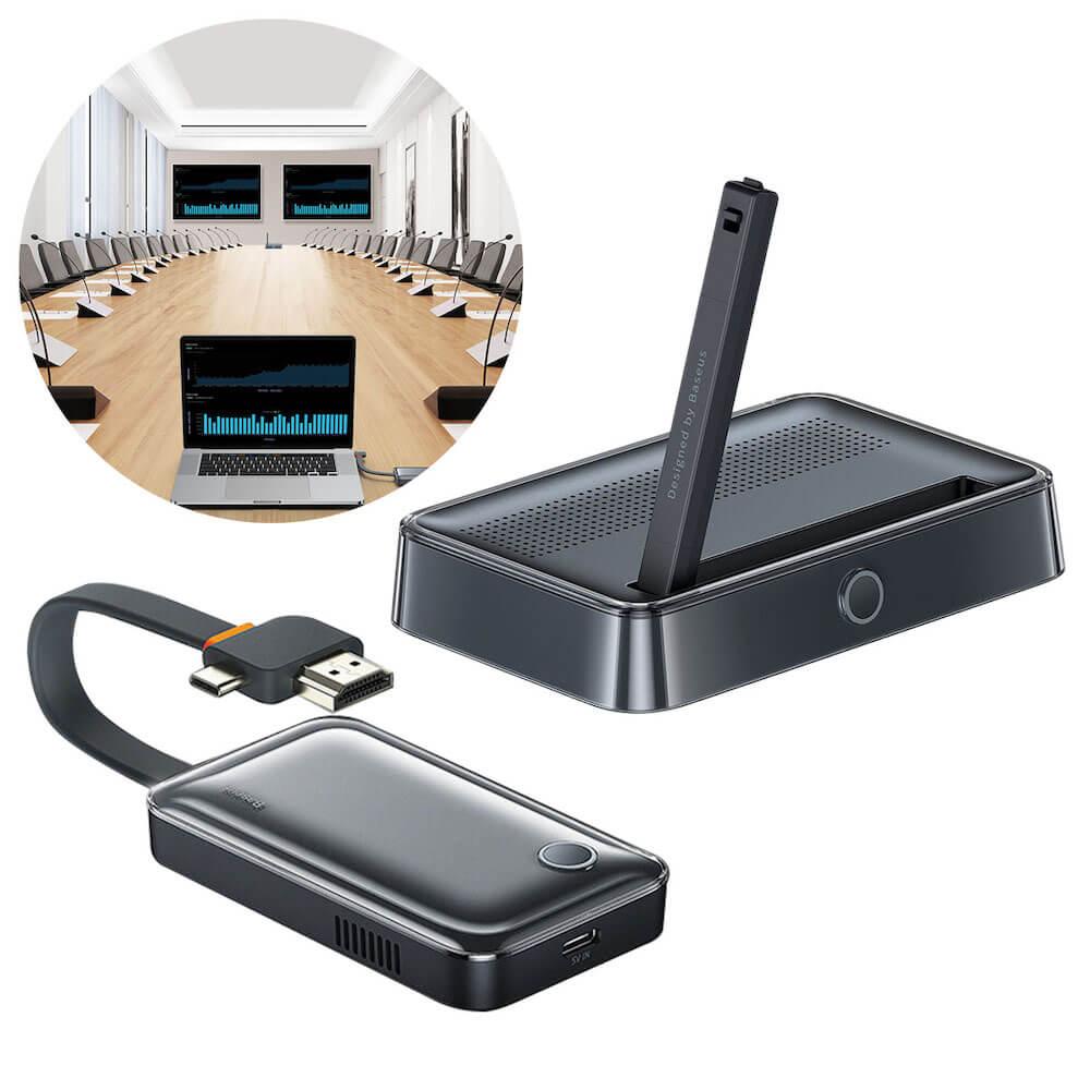Комплект приемник и предавател за безжично прехвърляне на картина - Baseus Wireless Display Dongle Adapter HDMI 4K 30Hz (черен) | JAR Computers Комплект приемник и предавател за безжично прехвърляне на картина - Baseus Wireless Display Dongle Adapter HDMI 4K 30Hz (черен)