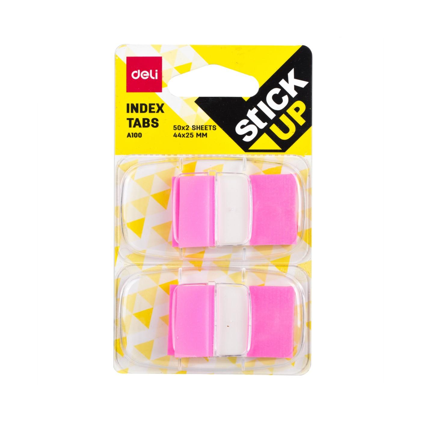 Самозалепващи индекси с диспенсър Deli Stick Up EA10001, PVC, 25х44 мм, 2х50 л., неоново розови | JAR Computers Самозалепващи индекси с диспенсър Deli Stick Up EA10001, PVC, 25х44 мм, 2х50 л., неоново розови