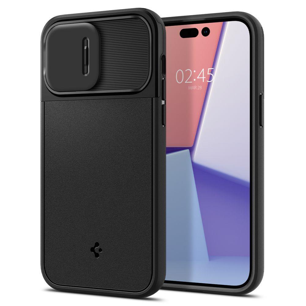 Тънък качествен силиконов (TPU) калъф с капак за камерата с MagSafe за iPhone 14 Pro - Spigen Optik Armor MagFit MagSafe Case (черен) | JAR Computers Тънък качествен силиконов (TPU) калъф с капак за камерата с MagSafe за iPhone 14 Pro - Spigen Optik Armor MagFit MagSafe Case (черен)
