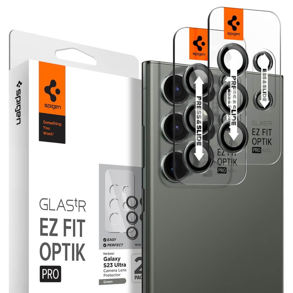 2 комплекта предпазни стъклени лещи за камерата на Samsung Galaxy S23 Ultra - Spigen Optik Pro tR Ez Fit Lens Protector 2 Pack (тъмнозелен) | JAR Computers 2 комплекта предпазни стъклени лещи за камерата на Samsung Galaxy S23 Ultra - Spigen Optik Pro tR Ez Fit Lens Protector 2 Pack (тъмнозелен)