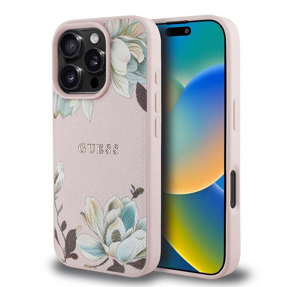 Дизайнерски кожен кейс с MagSafe за iPhone 16 Pro - Guess PU Grained Magnolia MagSafe Leather Hard Case (розов) | JAR Computers Дизайнерски кожен кейс с MagSafe за iPhone 16 Pro - Guess PU Grained Magnolia MagSafe Leather Hard Case (розов)