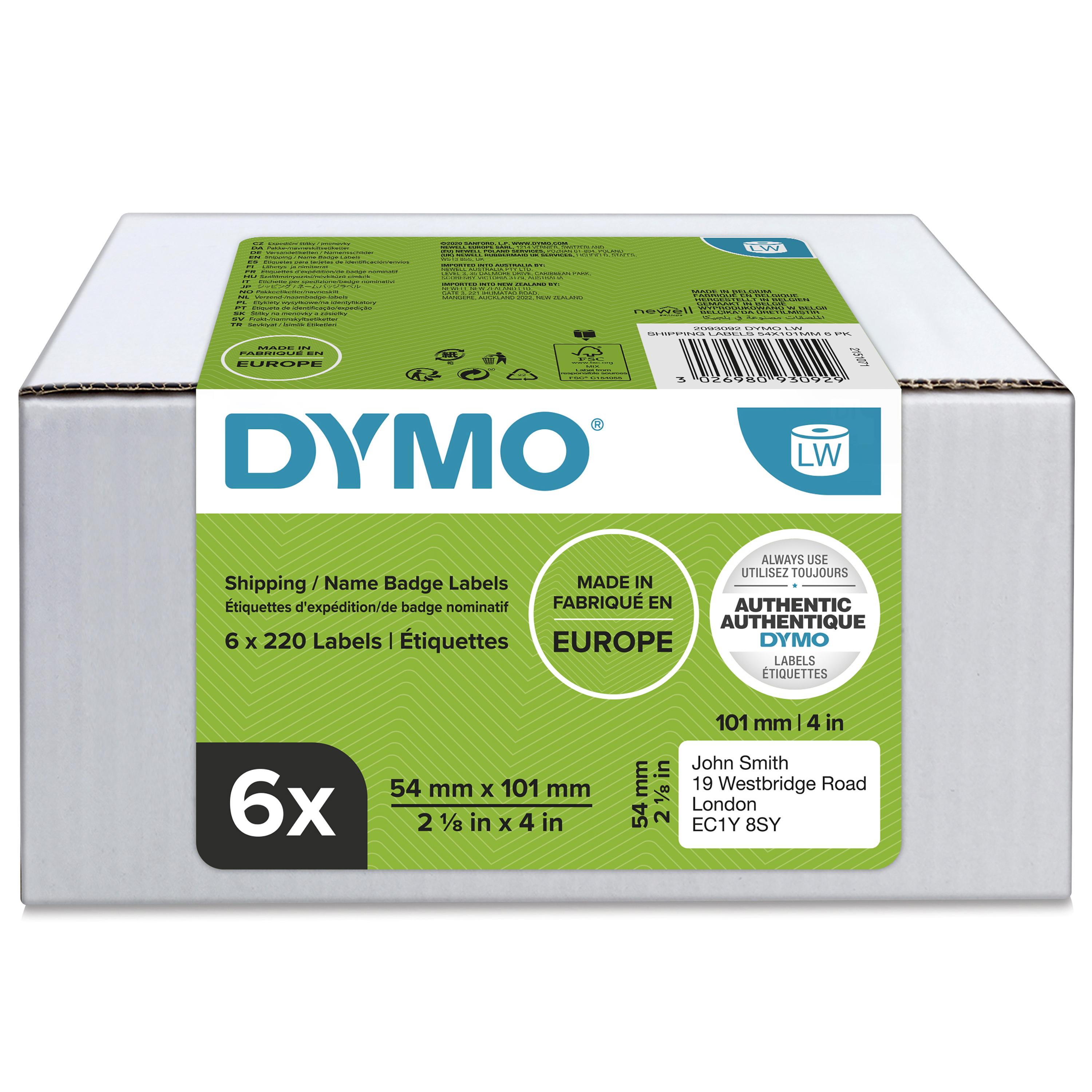 DYMO LW - High Capacity Shipping Labels - 54 x 101 mm - 2093092 Бяла Самозалепващ се етикет на принтер | JAR Computers DYMO LW - High Capacity Shipping Labels - 54 x 101 mm - 2093092 Бяла Самозалепващ се етикет на принтер
