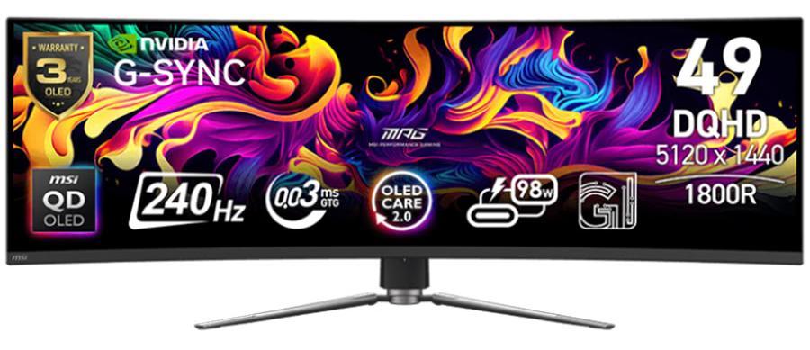 Гейминг монитор MSI – MPG 491CQPX, 49'', 240Hz, 0.03ms, QD-OLED, Curved | JAR Computers Гейминг монитор MSI – MPG 491CQPX, 49'', 240Hz, 0.03ms, QD-OLED, Curved