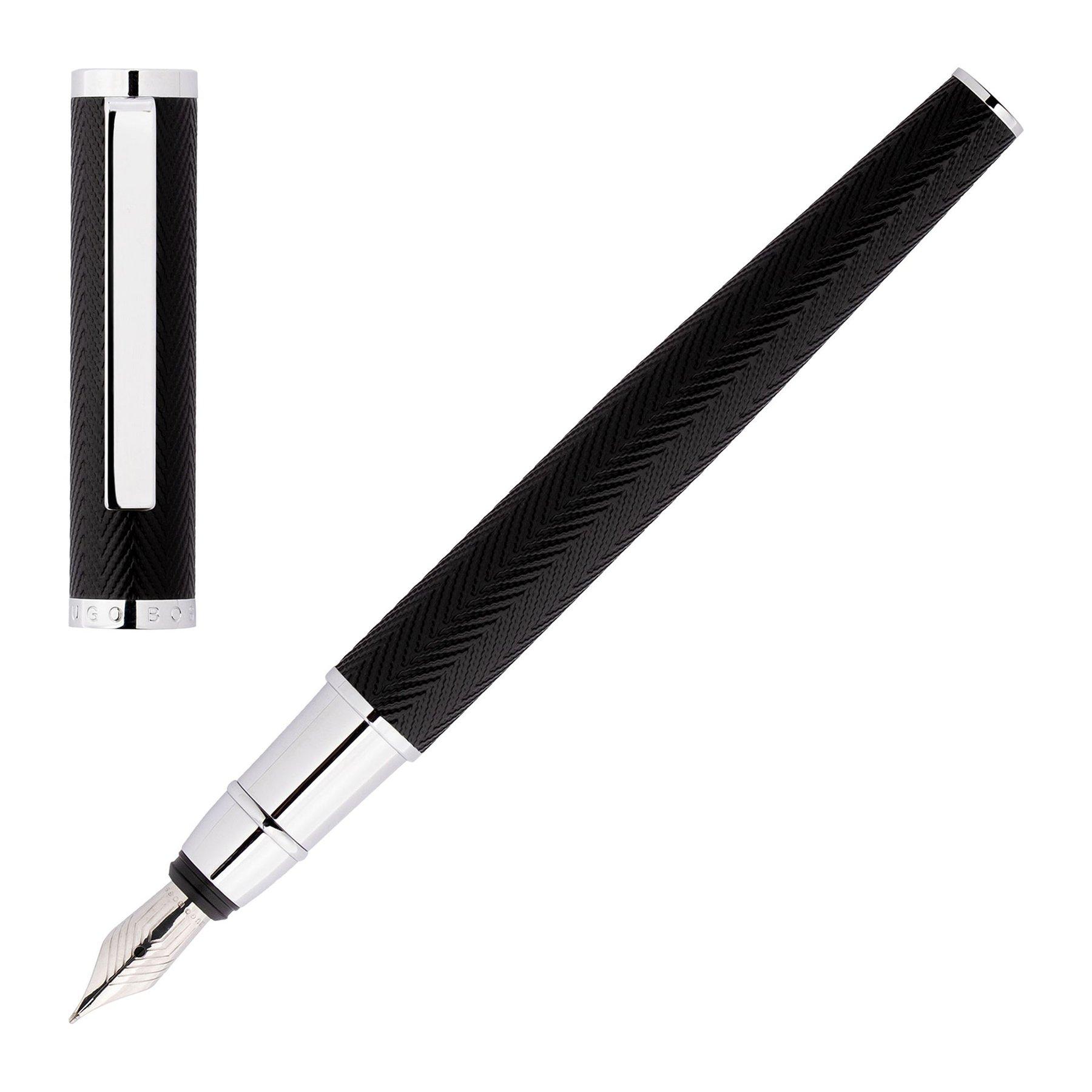 Hugo Boss Писалка Formation Herringbone, в кутия, сребристо-черна