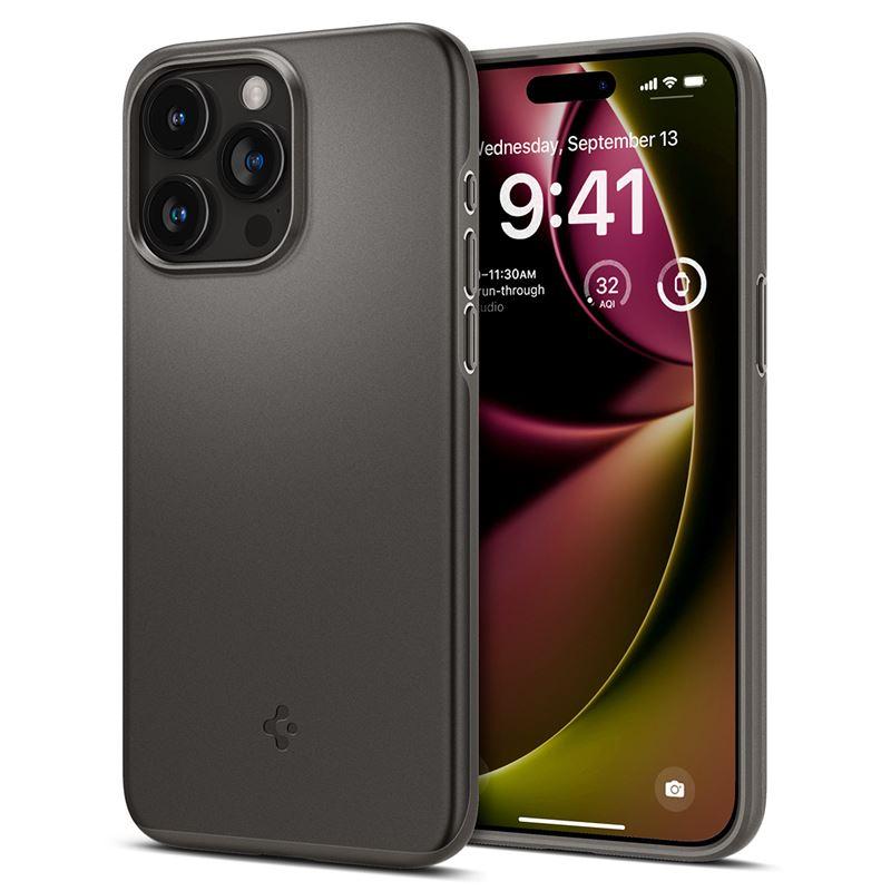 Качествен тънък матиран кейс за iPhone 15 Pro - Spigen Thin Fit Case (тъмносив) | JAR Computers Качествен тънък матиран кейс за iPhone 15 Pro - Spigen Thin Fit Case (тъмносив)
