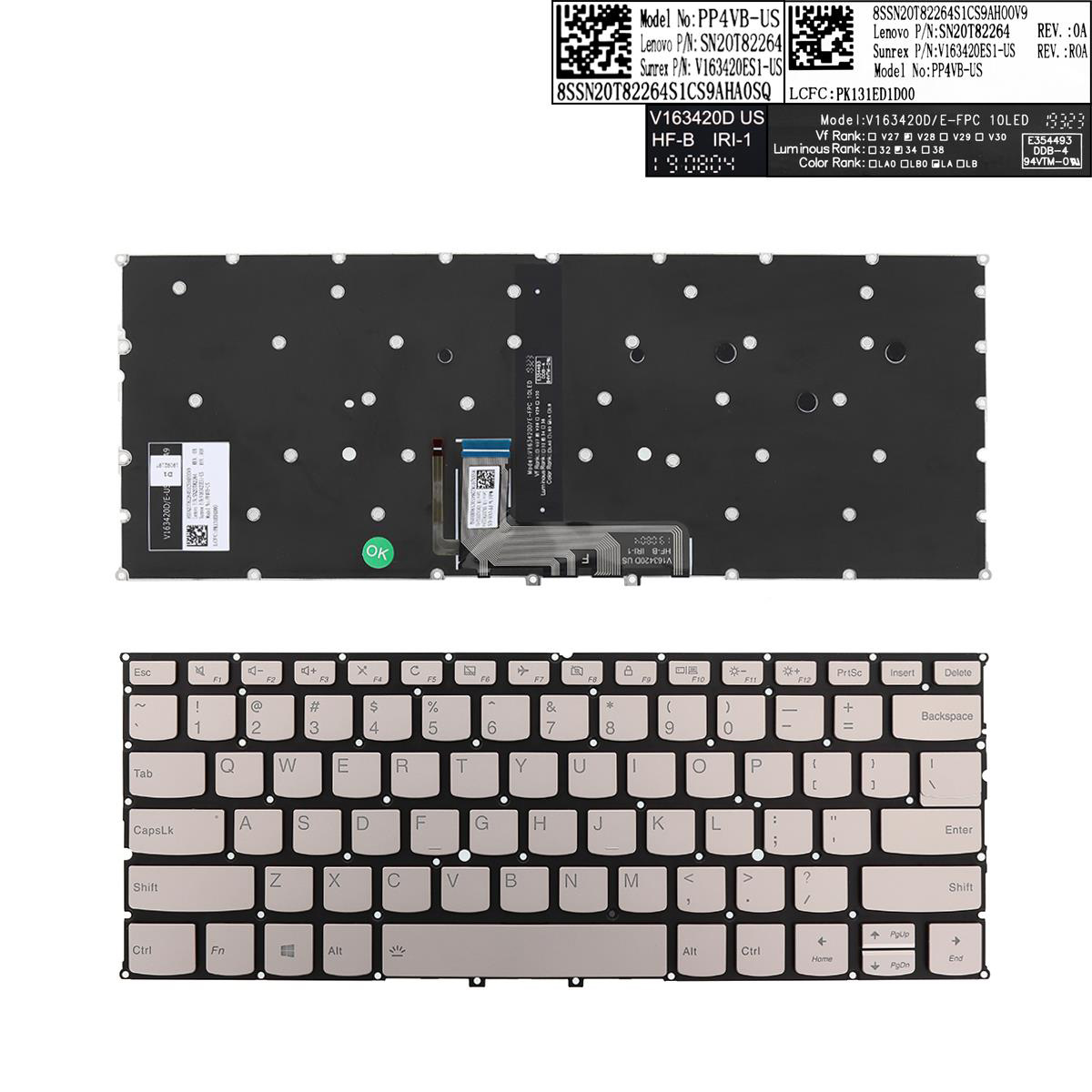 Клавиатура за лаптоп Lenovo Yoga C940-14 Златиста Без Рамка С Подсветка / Gold Without Frame With Backlit US/UK | JAR Computers Клавиатура за лаптоп Lenovo Yoga C940-14 Златиста Без Рамка С Подсветка / Gold Without Frame With Backlit US/UK