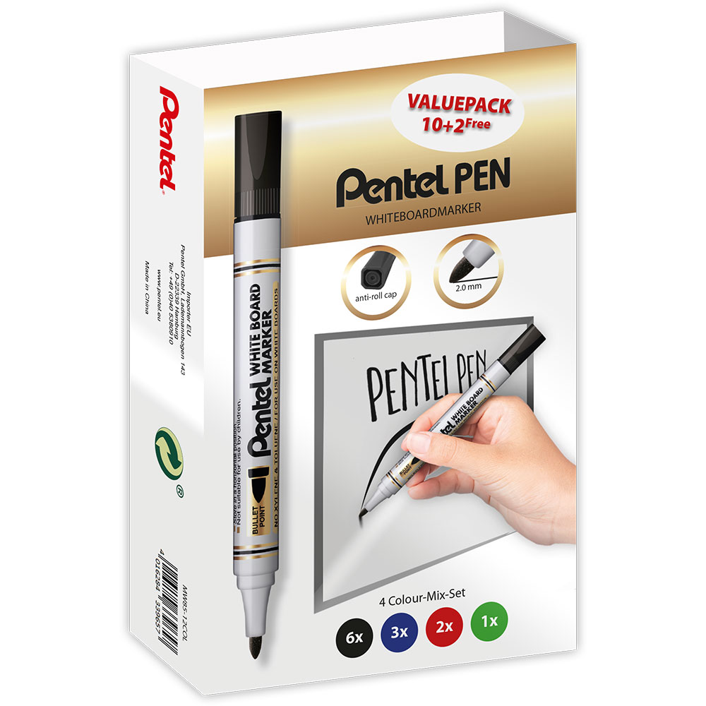 Маркер Борд Pentel MW85 объл 12 бр. микс