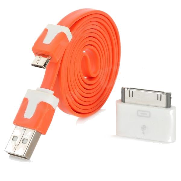 microUSB кабел с Dock адаптер - microUSB кабел за iPhone, iPad, iPod и устройства с microUSB (бял-оранжев) | JAR Computers microUSB кабел с Dock адаптер - microUSB кабел за iPhone, iPad, iPod и устройства с microUSB (бял-оранжев)