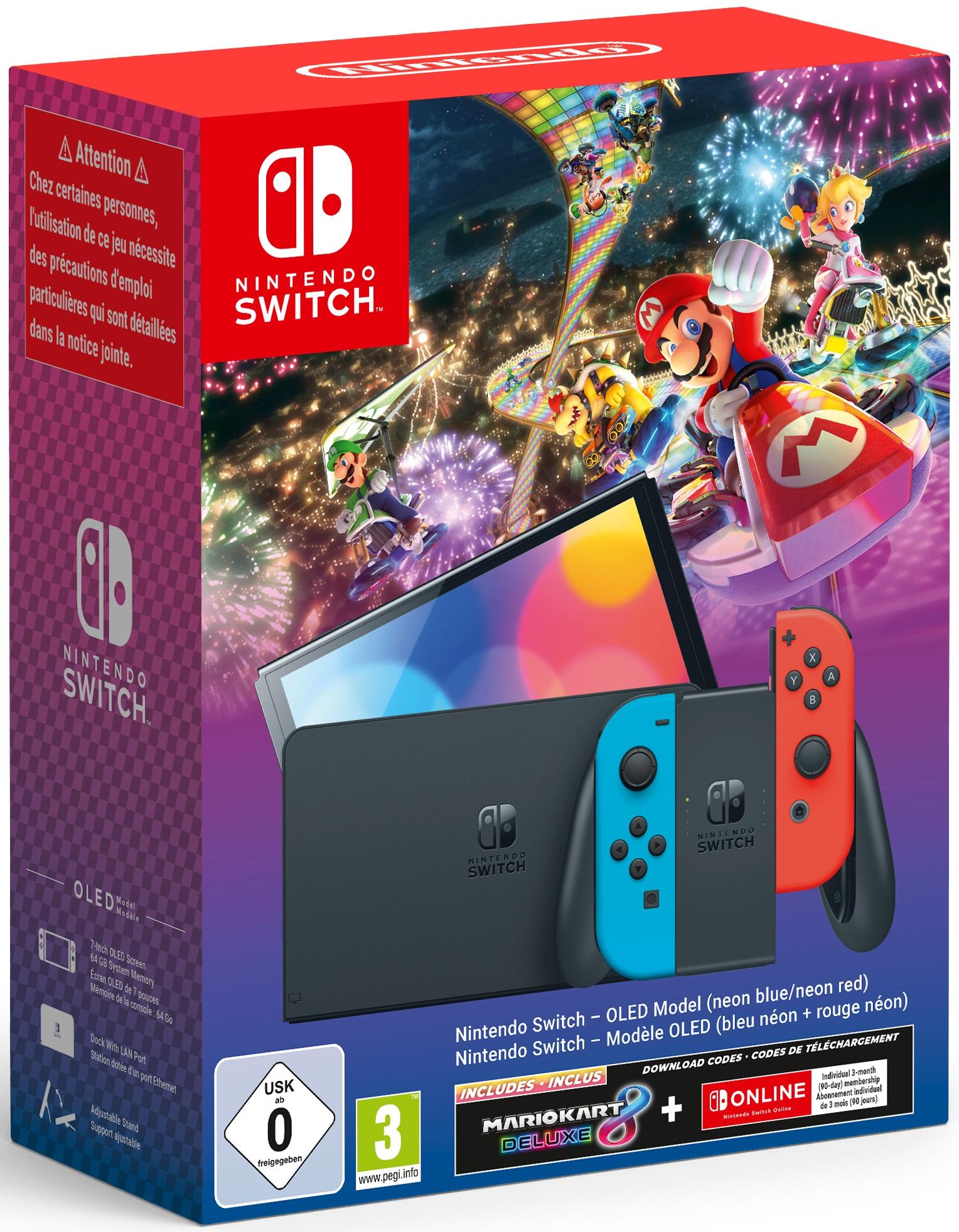 Nintendo Switch OLED - Neon Red & Neon Blue + Mario Kart 8 Deluxe Bundle + NSO