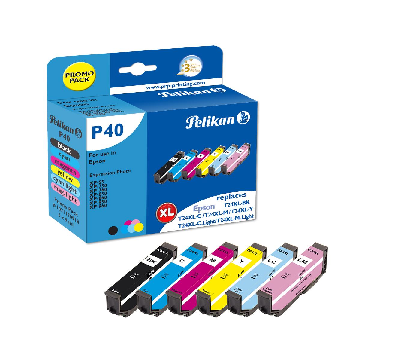 Pelikan P40 глава и патрон за мастиленоструен принтер 6 броя Съвместим Висок (XL) добив Черен, Синьо-зелен, Светло синьозелен, Светло пурпурен, Пурпурен, Жълт | JAR Computers Pelikan P40 глава и патрон за мастиленоструен принтер 6 броя Съвместим Висок (XL) добив Черен, Синьо-зелен, Светло синьозелен, Светло пурпурен, Пурпурен, Жълт