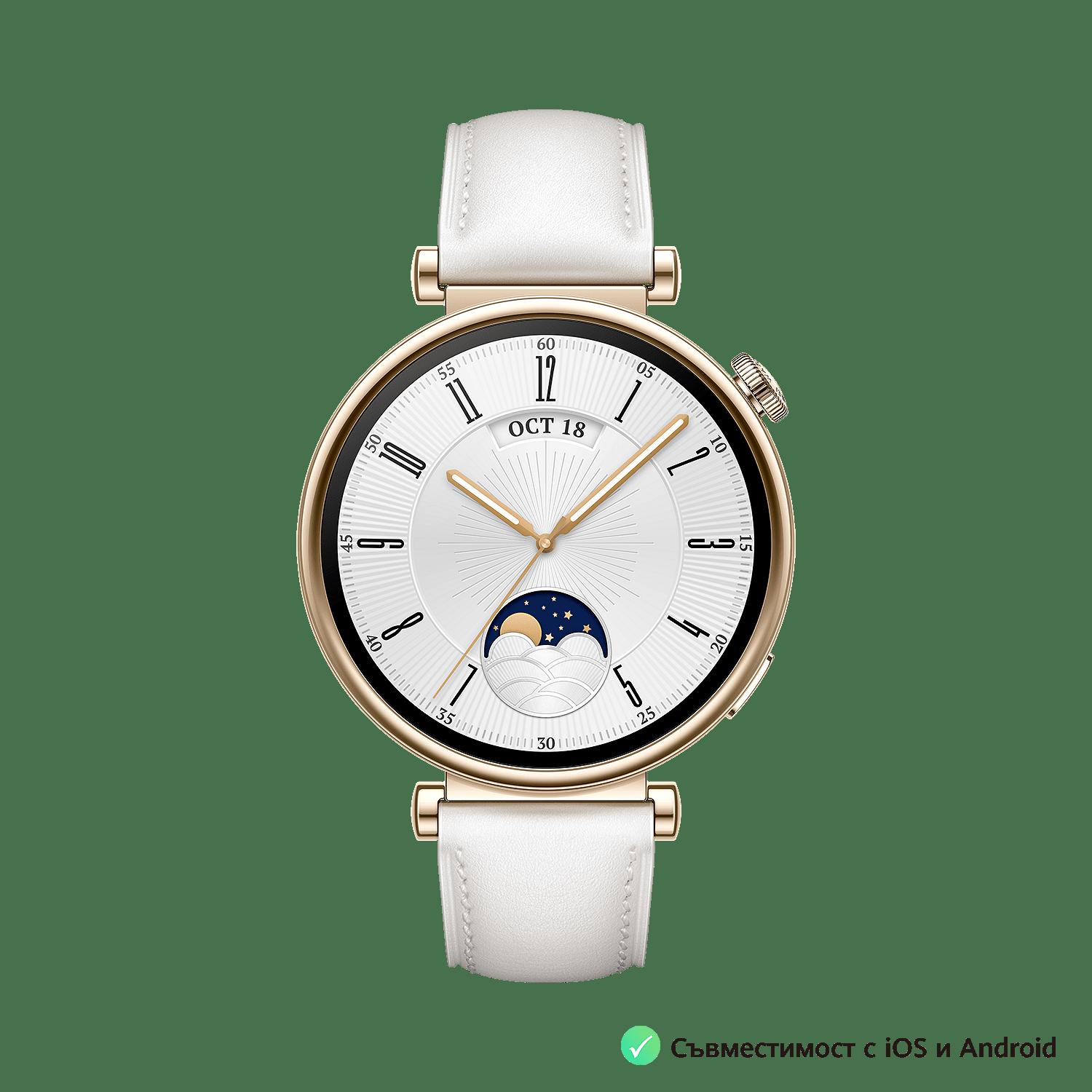 Смарт часовник Huawei WATCH GT 4 Aurora WHITE LEATHER B19L 41mm 55020BJB , 1.32