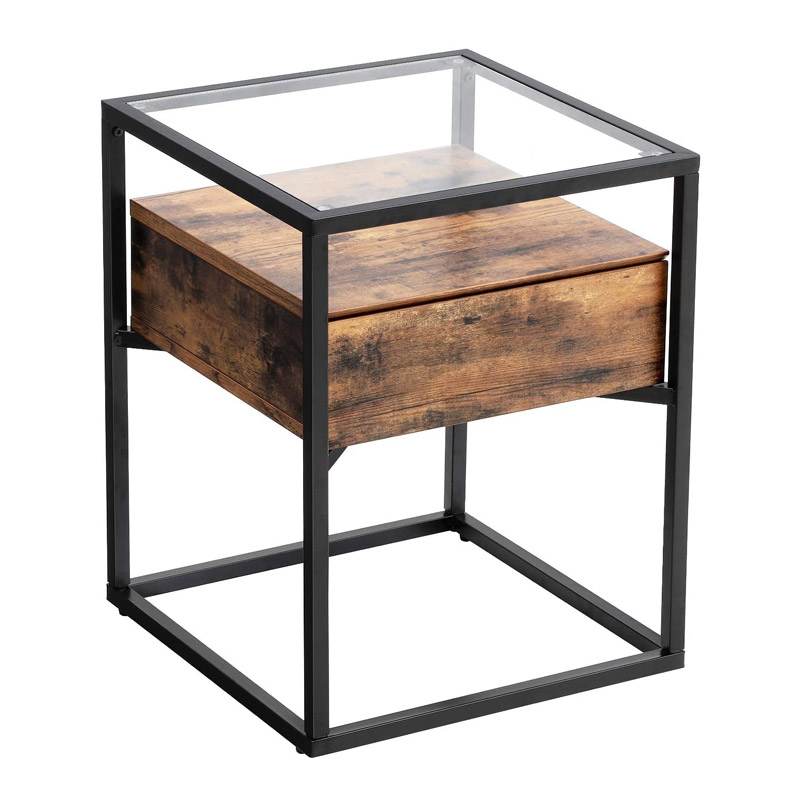 Auxiliary Metal Table with Glass Surface and 1 Drawer 43 x 43 x 54 cm Vasagle (LET04BX) (VASLET04BX) | JAR Computers Auxiliary Metal Table with Glass Surface and 1 Drawer 43 x 43 x 54 cm Vasagle (LET04BX) (VASLET04BX)