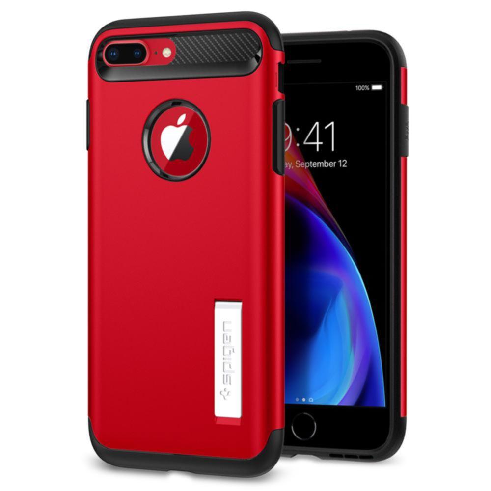 Хибриден кейс с поставка и най-висока степен на защита за iPhone 8 Plus, iPhone 7 Plus - Spigen Slim Armor Case (червен) | JAR Computers Хибриден кейс с поставка и най-висока степен на защита за iPhone 8 Plus, iPhone 7 Plus - Spigen Slim Armor Case (червен)