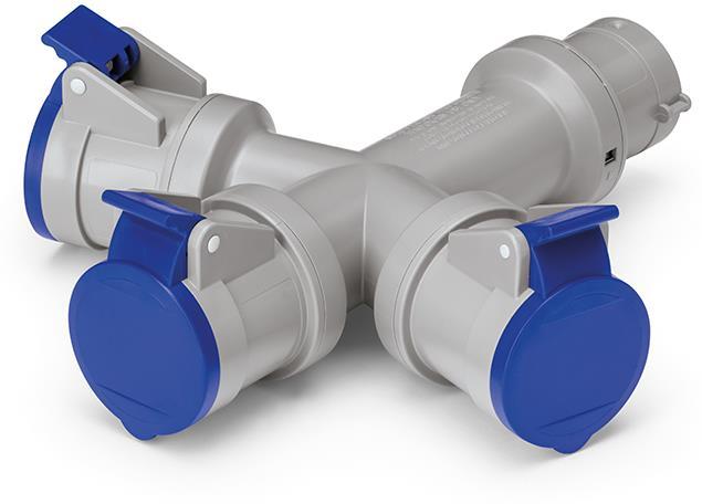 Индустриален адаптер IP44 от евро щепсел 2P+Е 16A към 3х2P+Е 16A серия Adapto Scame | JAR Computers Индустриален адаптер IP44 от евро щепсел 2P+Е 16A към 3х2P+Е 16A серия Adapto Scame