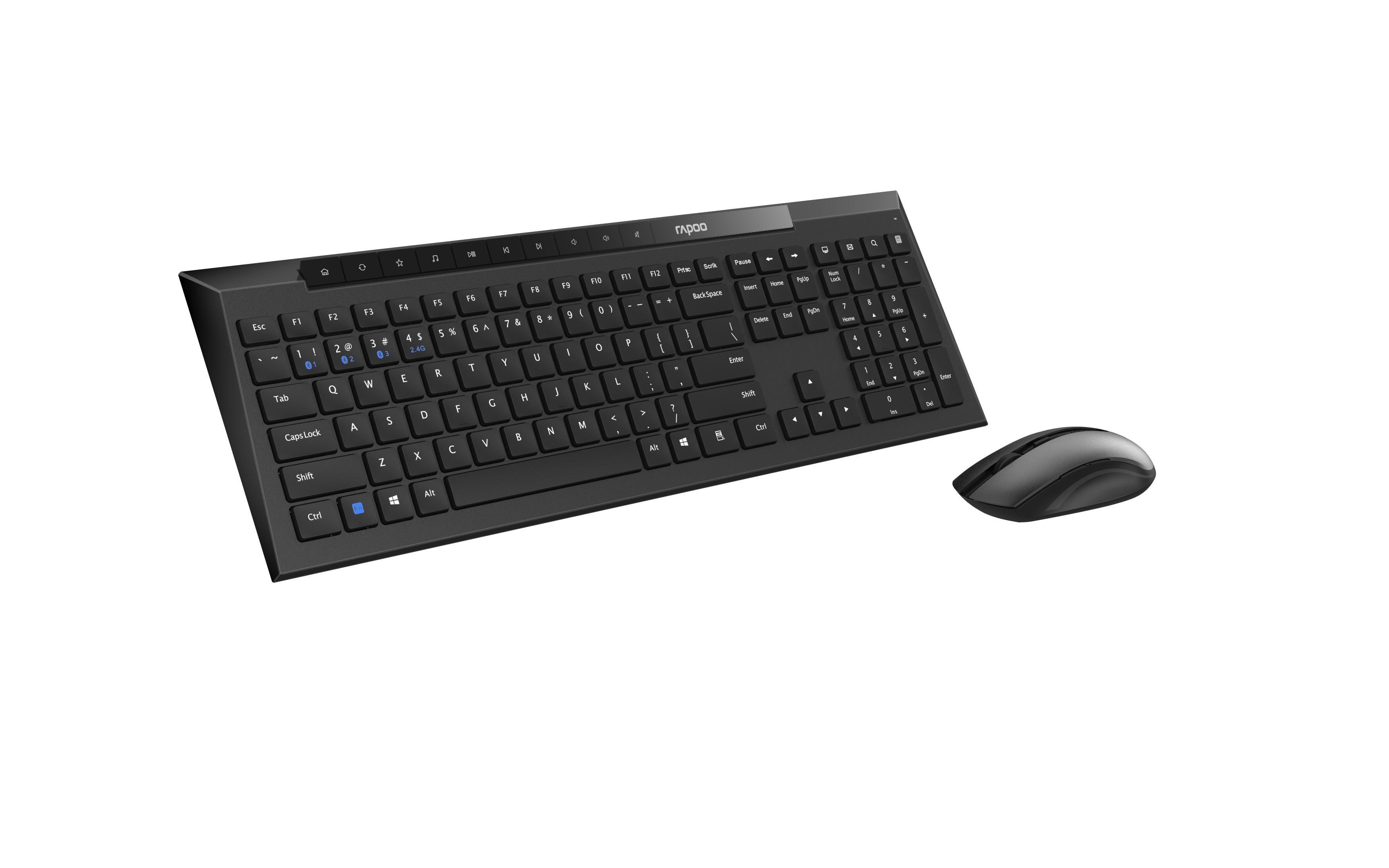 Комплект клавиатура и мишка RAPOO 8210M Multi mode, Bluetooth &amp;2.4Ghz, Черен