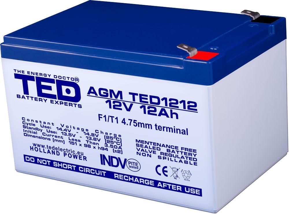 Оловна Батерия TED ELECTRIC, 12V, 12Ah, 152/ 98/ 96 mm, AGM | JAR Computers Оловна Батерия TED ELECTRIC, 12V, 12Ah, 152/ 98/ 96 mm, AGM