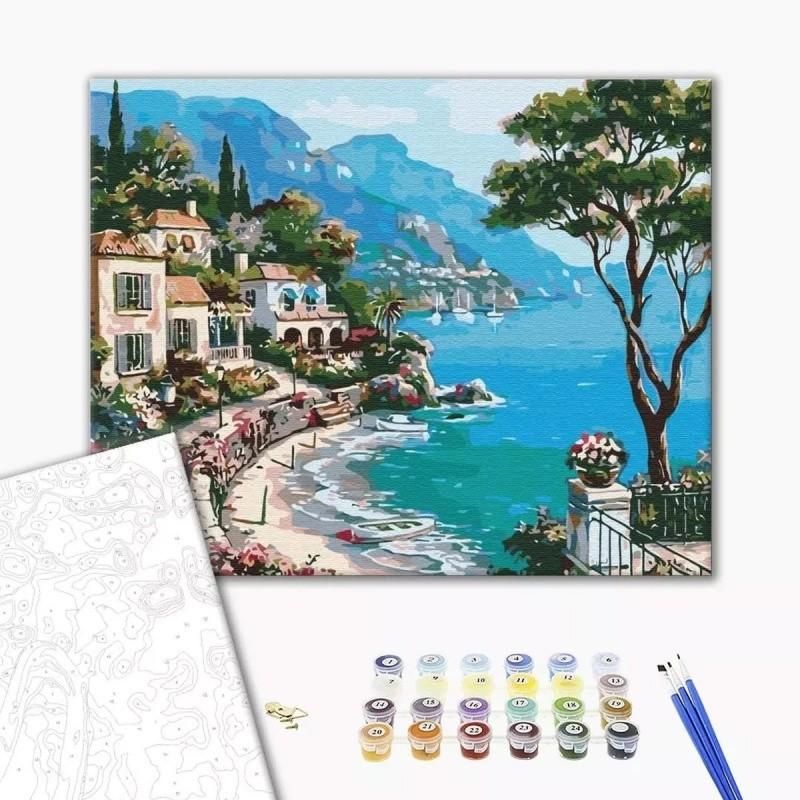 Рисуване по номера BrushMe, с подрамка, ITALIAN EMBANKMENT/Италиански плаж, 40x50 см | JAR Computers Рисуване по номера BrushMe, с подрамка, ITALIAN EMBANKMENT/Италиански плаж, 40x50 см