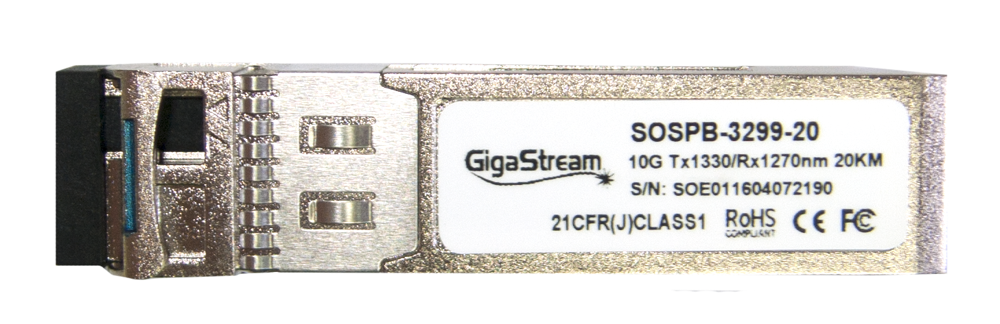 10G SFP+ GigaStream BIDI-10G-SFP-20A - Tx1270nm/Rx1330nm 20km single-mode Transceiver with Digital Diagnostic and Monitoring