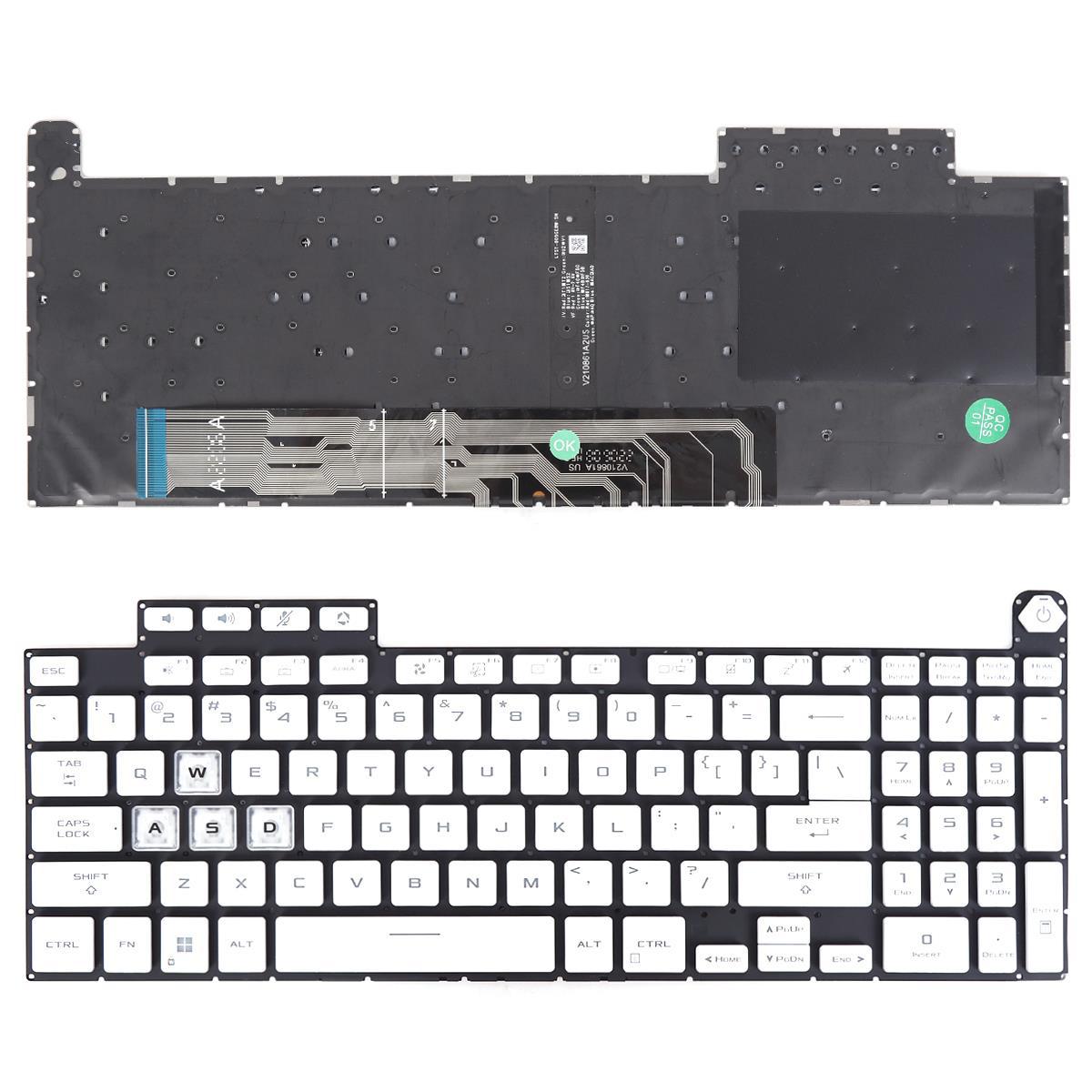 Клавиатура за лаптоп Asus TUF Gaming FX507 FX507Z FA507 FA507R Бяла Без Рамка с Малък Ентър, С RGB Подсветка US | JAR Computers Клавиатура за лаптоп Asus TUF Gaming FX507 FX507Z FA507 FA507R Бяла Без Рамка с Малък Ентър, С RGB Подсветка US